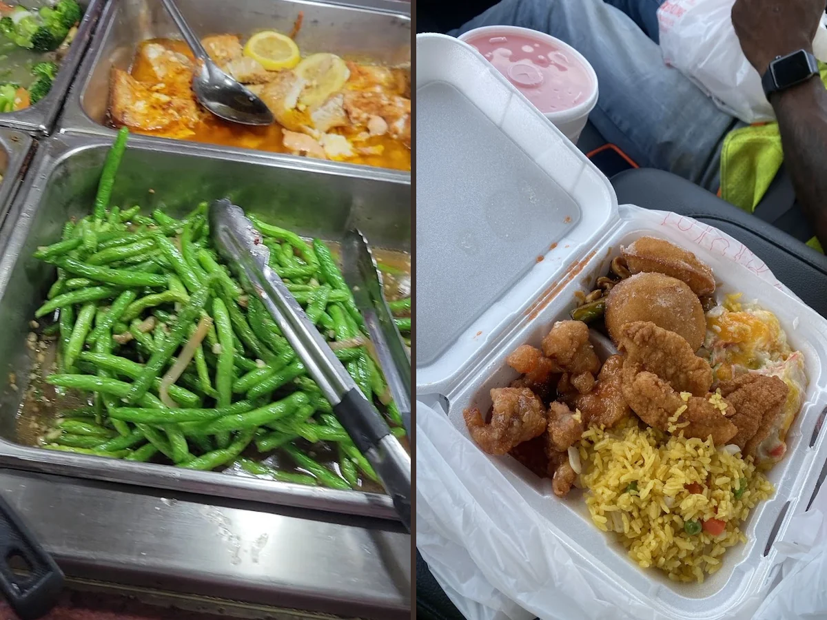 Buffet trays with Chinese restaurant dishes